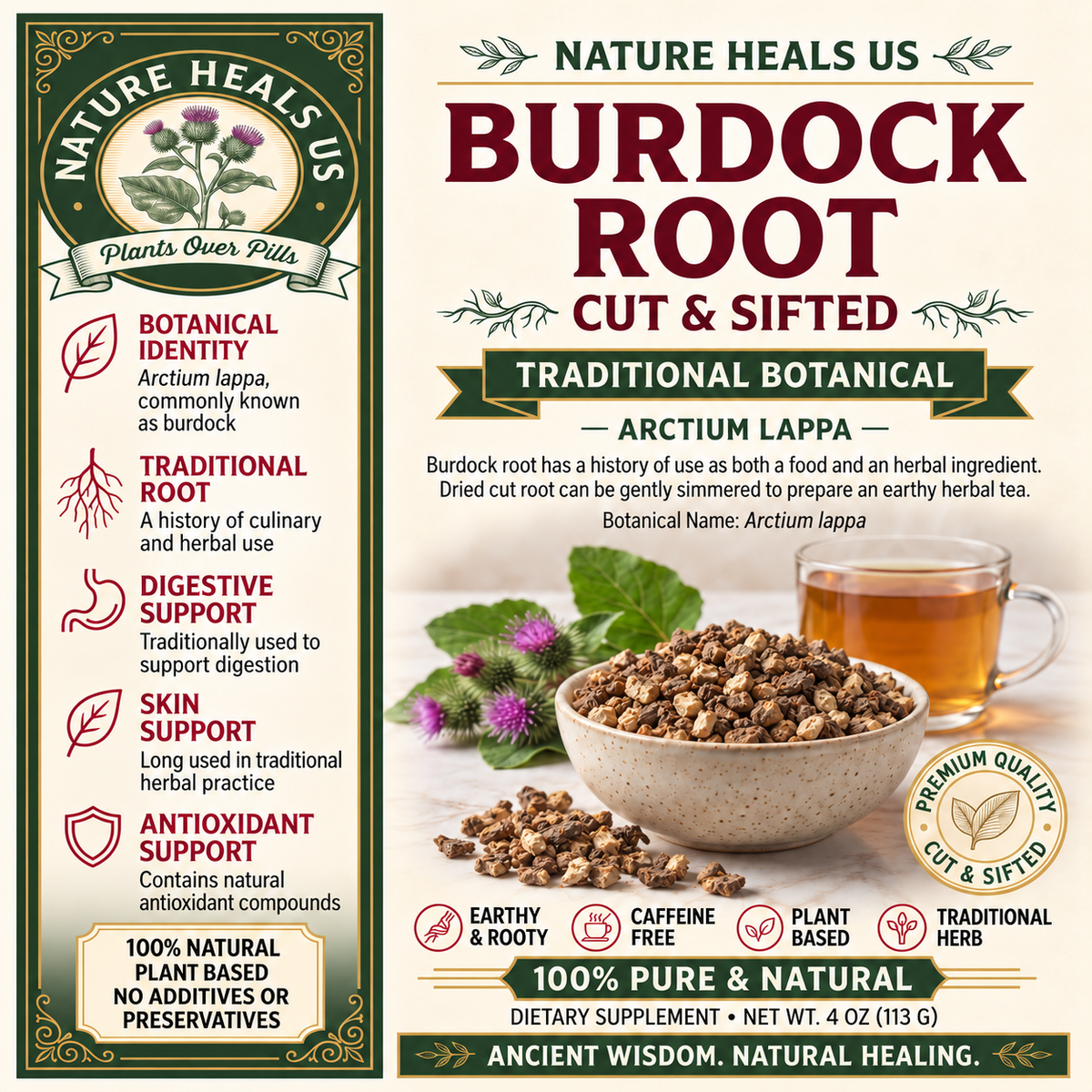 Burdock root cut / sifted