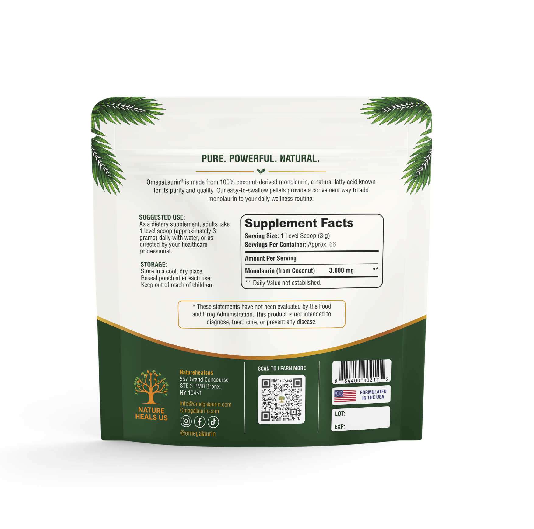 OmegaLaurin® Pure Monolaurin Pellets – 7 oz (198 g) | 3,000 mg Per Serving | Coconut-Derived Monolaurin