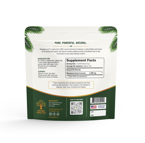 OmegaLaurin® Pure Monolaurin Pellets – 7 oz (198 g) | 3,000 mg Per Serving | Coconut-Derived Monolaurin