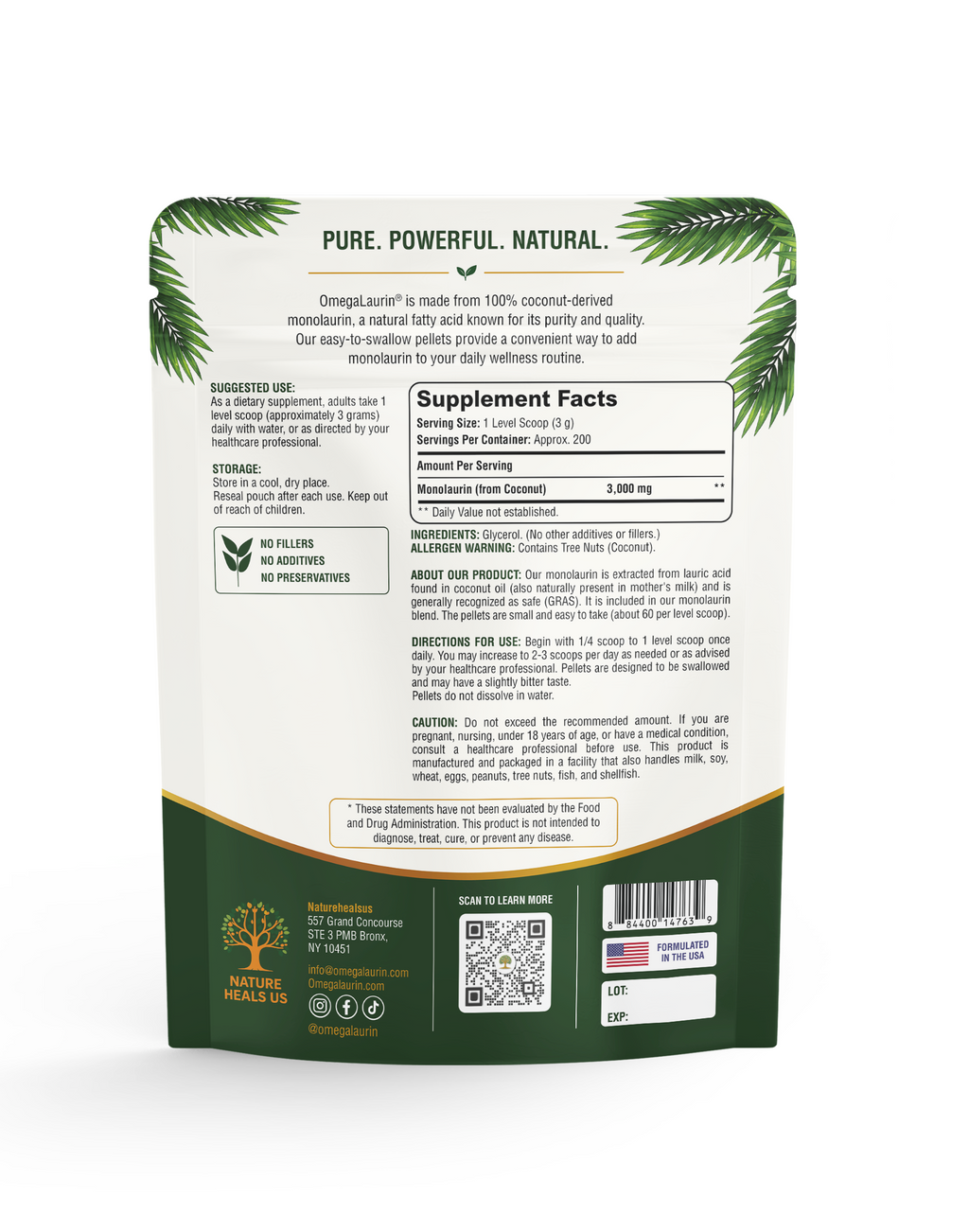 OmegaLaurin® Pure Monolaurin Pellets – 21 oz (600 g)
