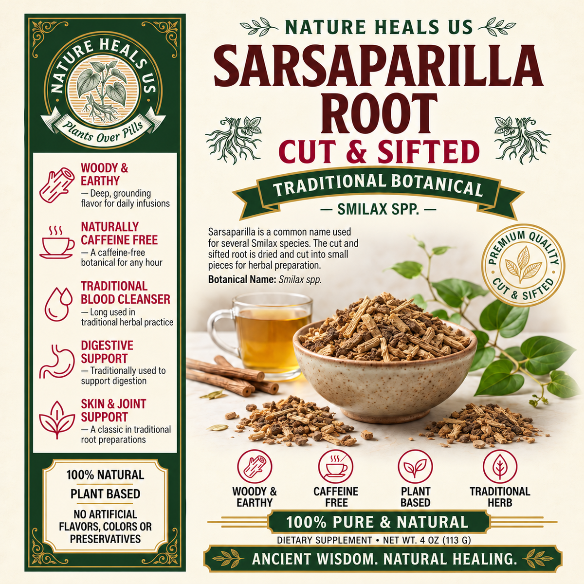 Sarsaparilla root cut/ sifted