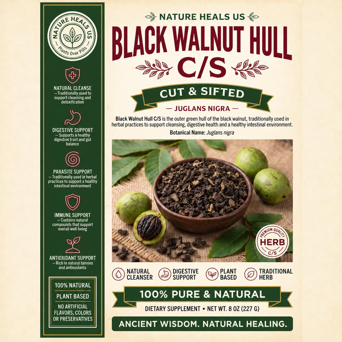 Black walnut  cut / sifted