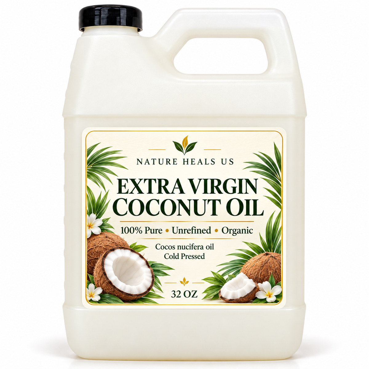 Organic Extra Virgin Coconut Oil 32 oz, Pure Unrefined Cold Pressed Oil for Skin and Hair